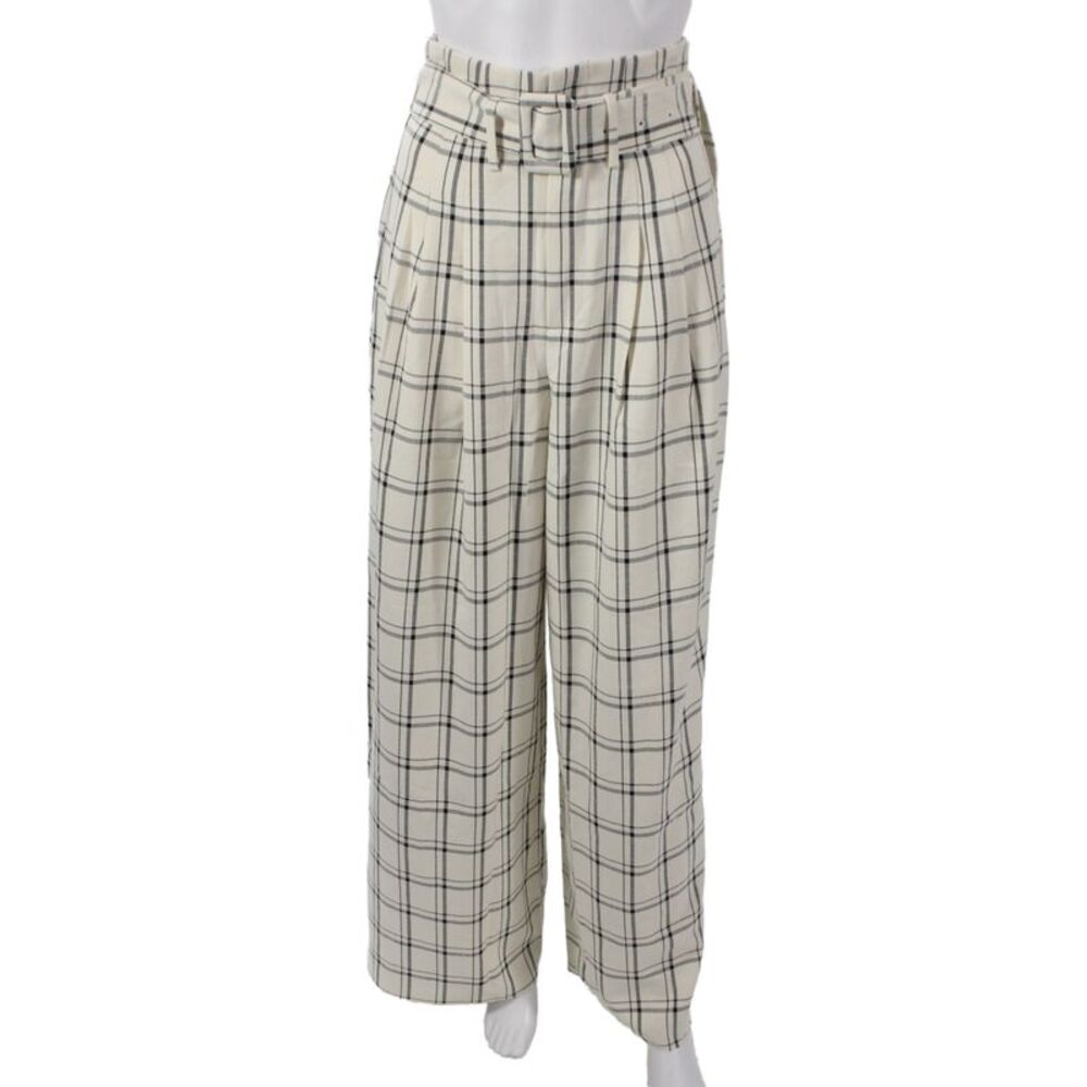 Choosy Womens Paperbag Plaid Pants Ivory Buckle Size 2